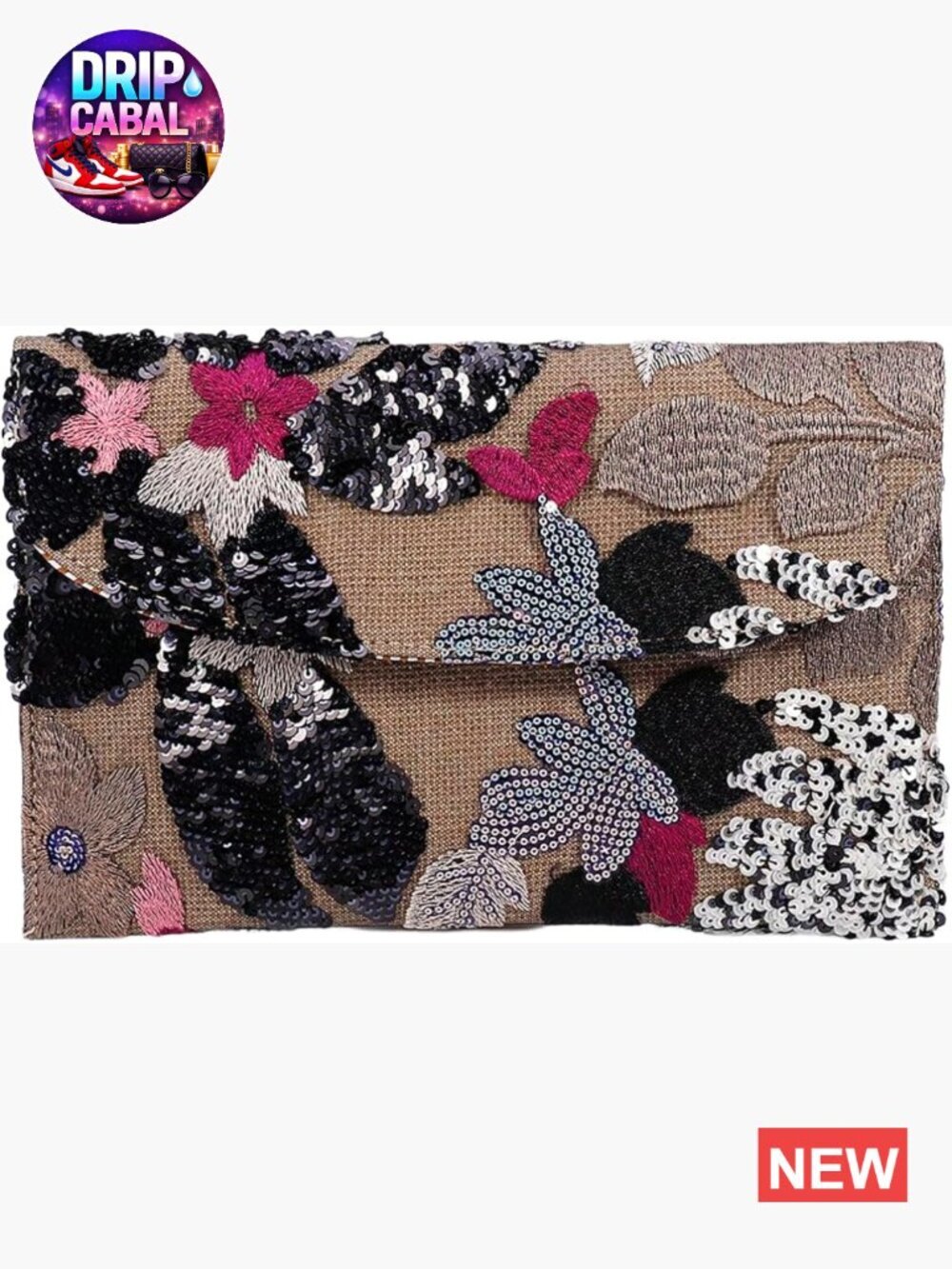 Floral Embroidery Sequin Beaded Clutch Evening Bag Party Purse